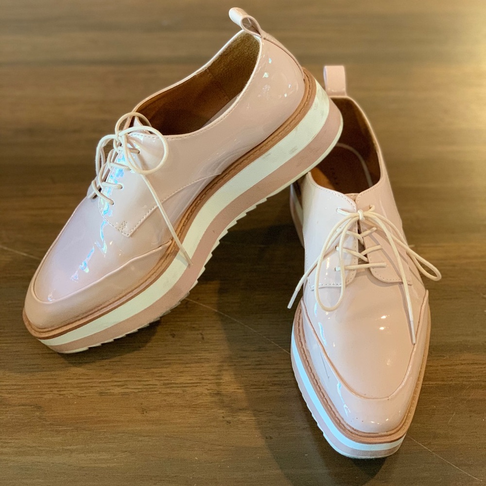 Zara Nude Patent Platform Oxford Shoe
